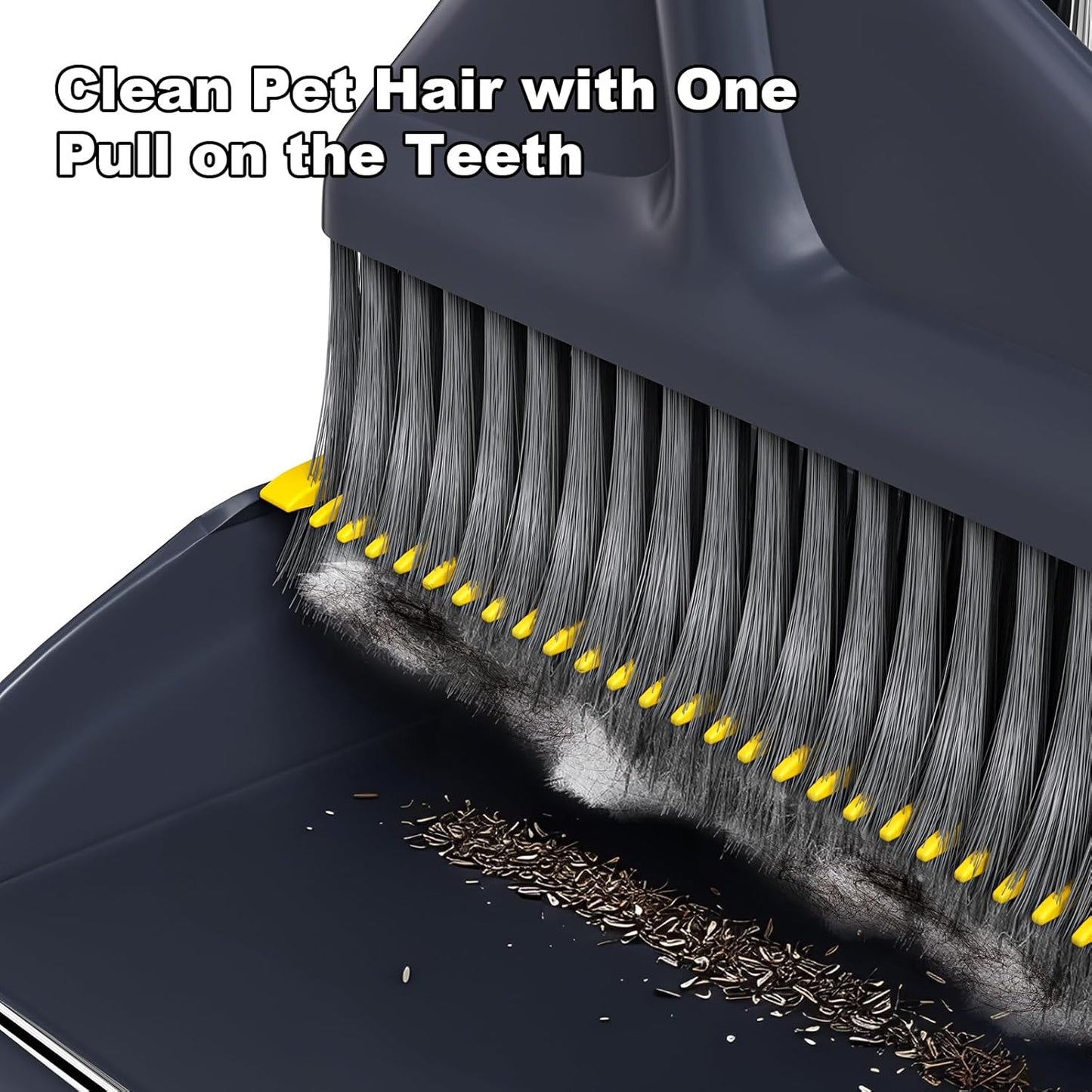 MOPUP Broom and Dustpan Set, 52 inch Long Adjustable Handle Broom with Dustpan Teeth to Self-Cleaning Clean Hair Suitable for Home Kitchen Office