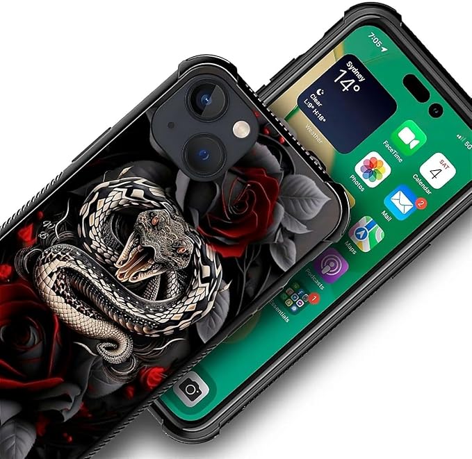 for iPhone 14 Case, Entwined Rose Snake Pattern Graphic Design Girl Boy Soft - Image 5
