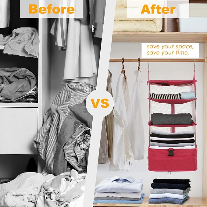 Surblue Hanging 3-Shelf Closet Organizer Pocket Collapsible Washable Oxford - Image 9