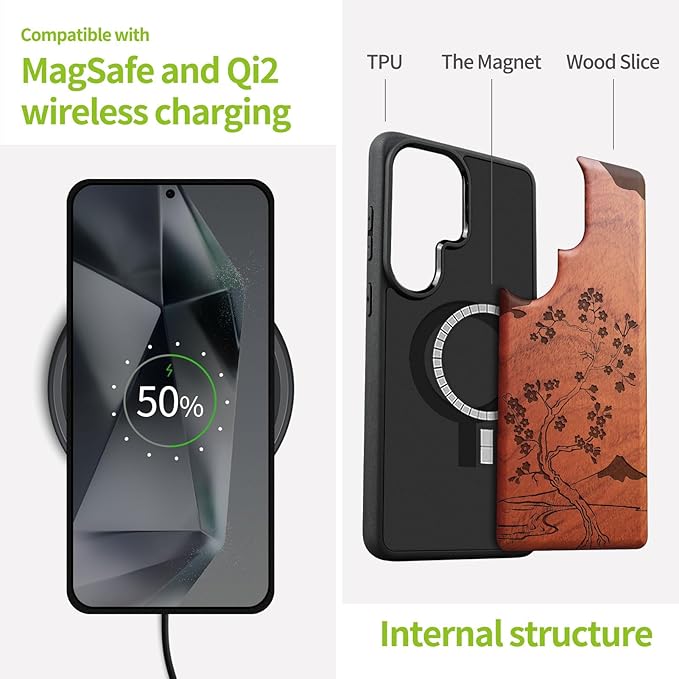 Carveit Magnetic Wooden Case for Samsung Galaxy S26 Ultra Case 2026, TPU - Image 4