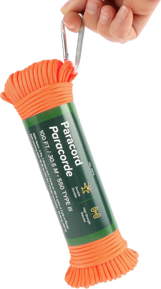 Coghlan’s Paracord 100 ft – Type III 550 Nylon Cord, 7-Strand Core, 550 lb by Coghlans