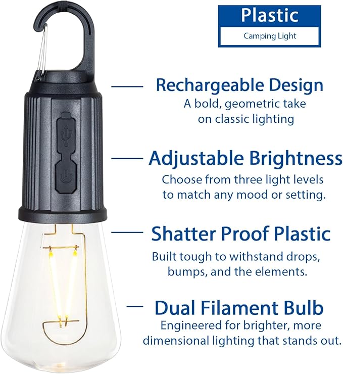Rechargeable Camp Light, Warm White LED Conical Bulb, Battery Powered - Image 2