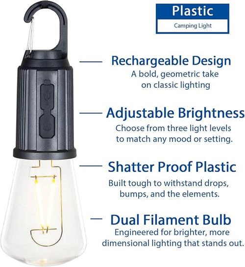 2-Pack Rechargeable Camp Light, Warm White LED Conical Bulb, Battery Powered - Image 2