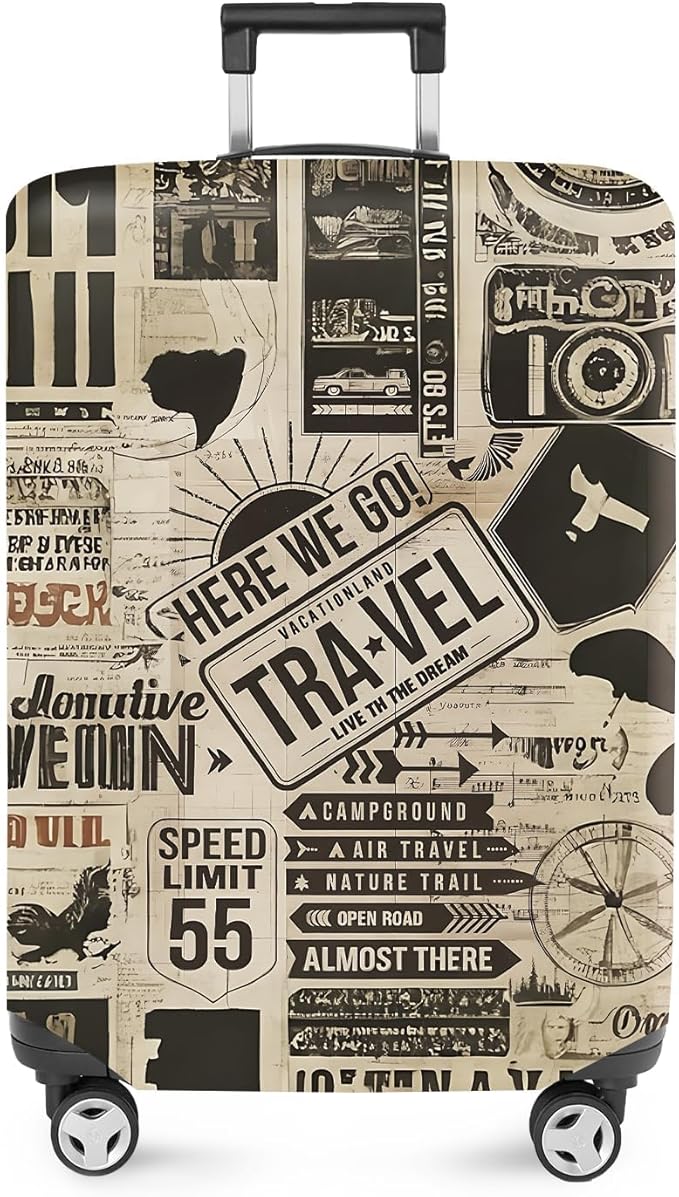 ANNA QUEEN Vintage Travel Collage Luggage Cover, Retro Suitcase Protector by ANNAQUEEN
