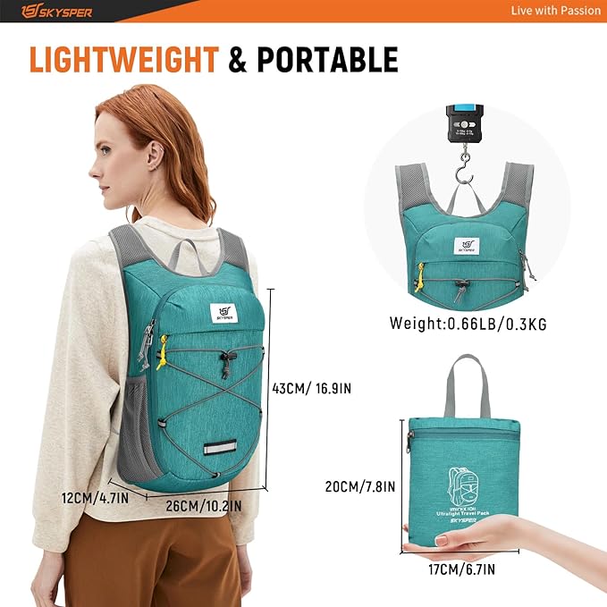 SKYSPER Foldable Hiking Backpack - 10L/15L Small Lightweight Daypack Breathable - Image 5