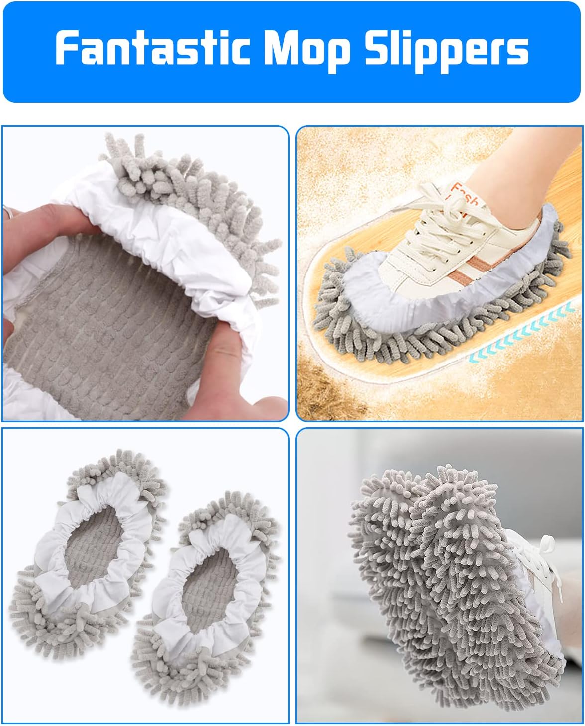 8 Pcs Mop Slippers Socks Floor Cleaning,Microfiber Shoe Covers dust Washable Reusable for Woman Man House Kitchen (Grey)