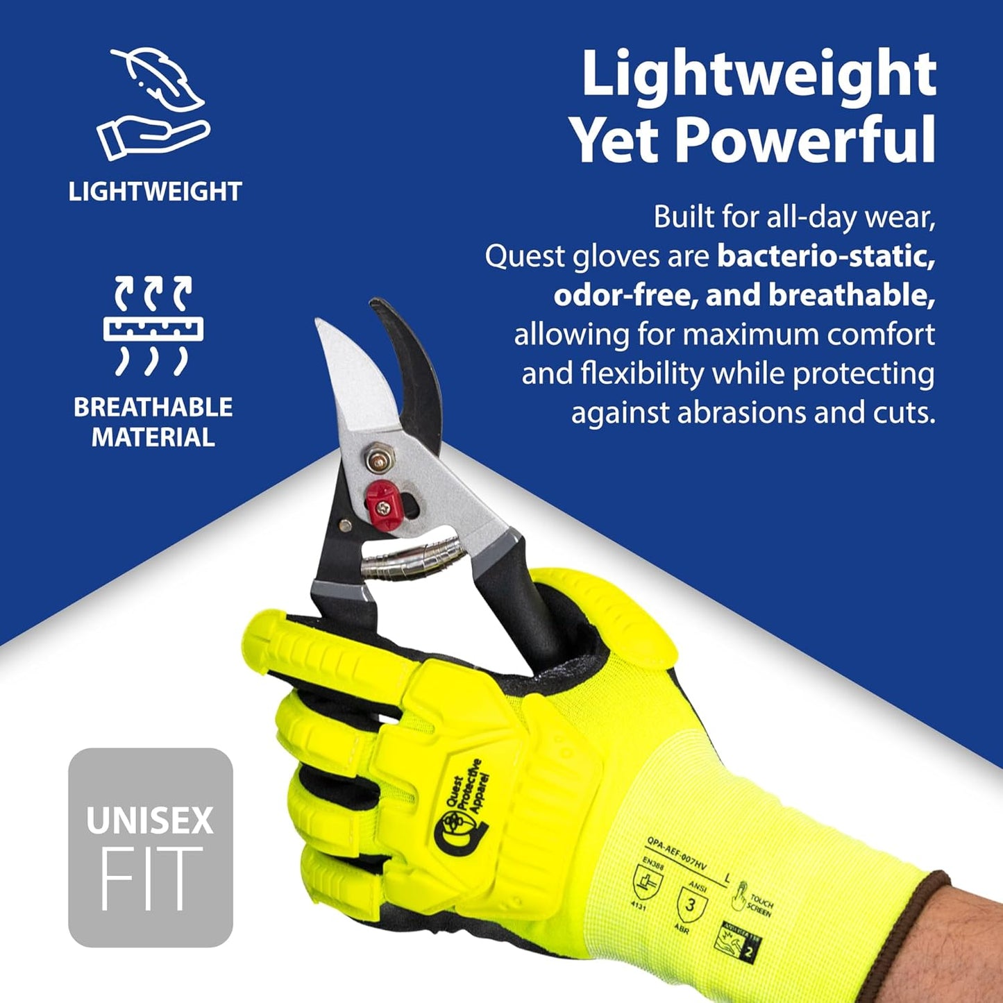 Quest Protective Apparel - High Visibility Cut Resistant Work Gloves - Puncture Resistant Safety Gloves for Men and Women Large, 1 Pair
