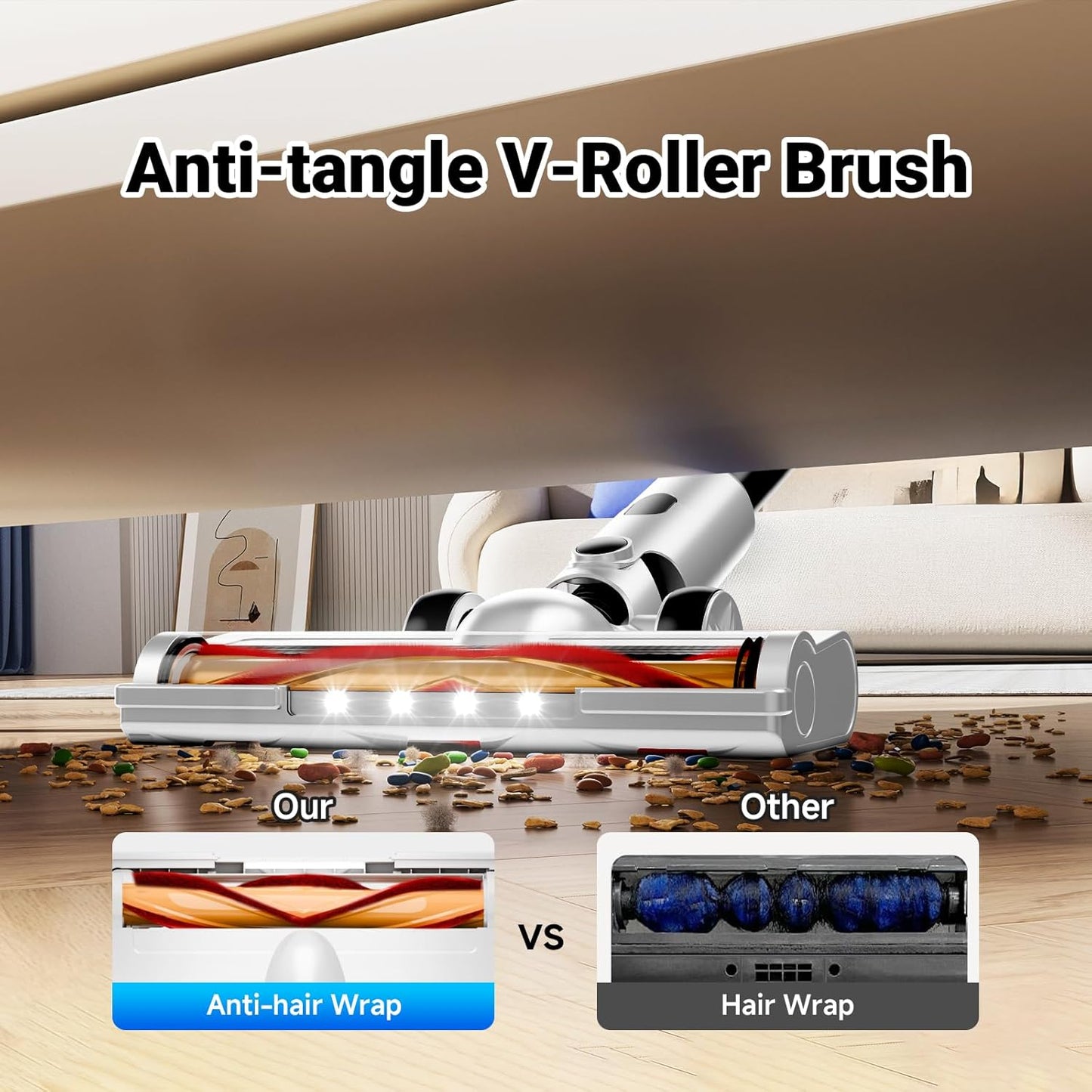 Cordless Vacuum Cleaner for Home, 8-in-1 Lightweight Stick Vacuum with 45Mins Runtime, Powerful Suction, Anti-Tangle, Rechargeable Cordless Vacuum for Hardwood Floor Carpet Pet Hair, W-N5