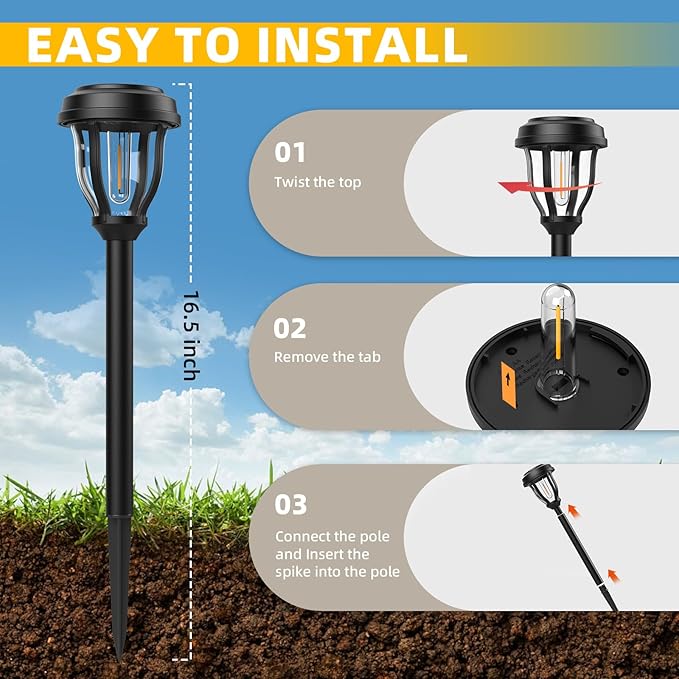 DERAYSION 6 Pack Solar Lights Outdoor, Solar Pathway Lights Waterproof Garden - Image 4