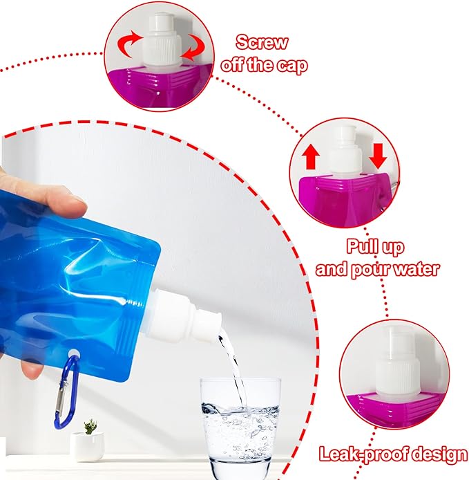 smilixin 10 Pack Collapsible Water Bottles, Reusable Drinking Water Bags - Image 3
