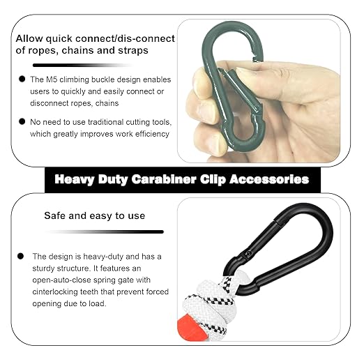 200 PCS 2'' Spring Snap Hook Carabiner, M5 3/16 Inch Galvanized Black Steel - Image 3