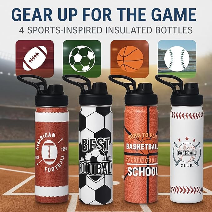 Baseball Water Bottle, 24 oz Insulated Stainless Steel Sports Bottle - Image 8