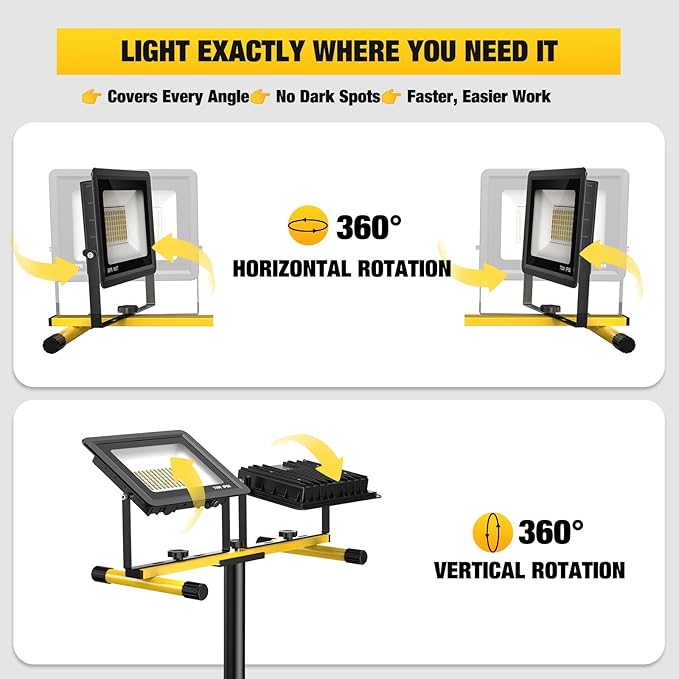 Upgraded LED Work Lights with Stand, 2-Head Adjustable Work Light, Waterproof - Image 3