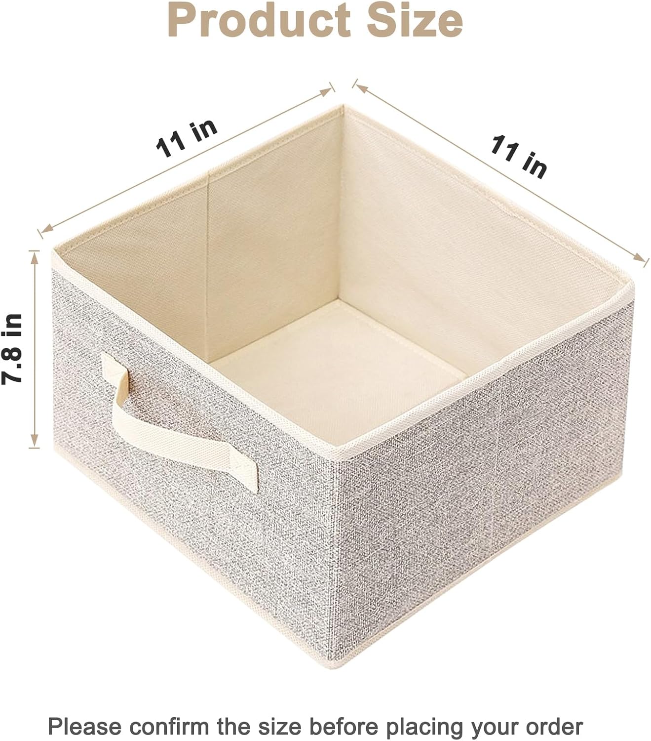 Storage Baskets, 11-Inch Woven Fabric Bins, Storage Cubes with Reinforced Handles, Organizer Bins for Closet Shelves, Foldable, for Toys, Clothes, Natural Beige (4PCS/Beige-11*11*7.8inch)