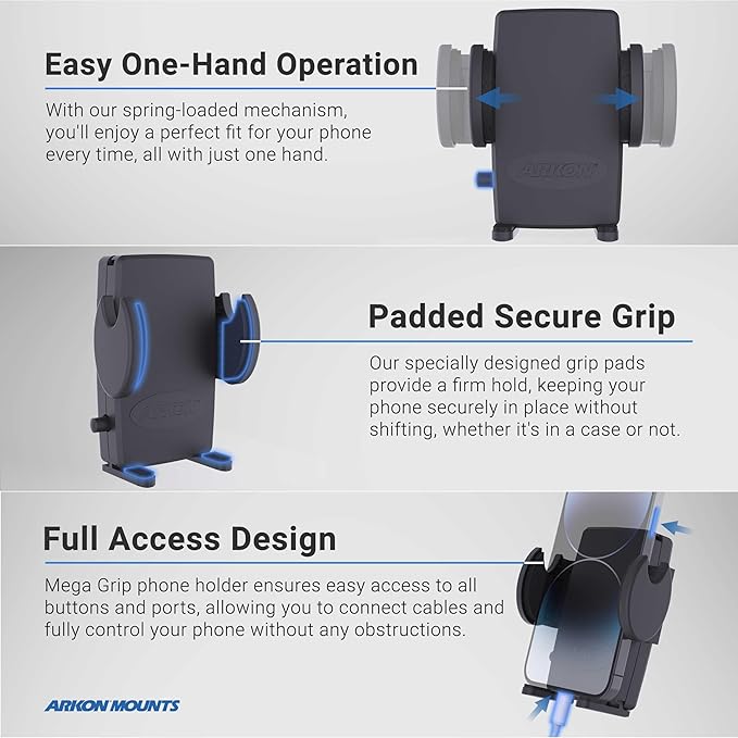 ARKON Mounts Drill-Base Mega Grip Phone Mount | Universal Phone Fit | 360° - Image 3