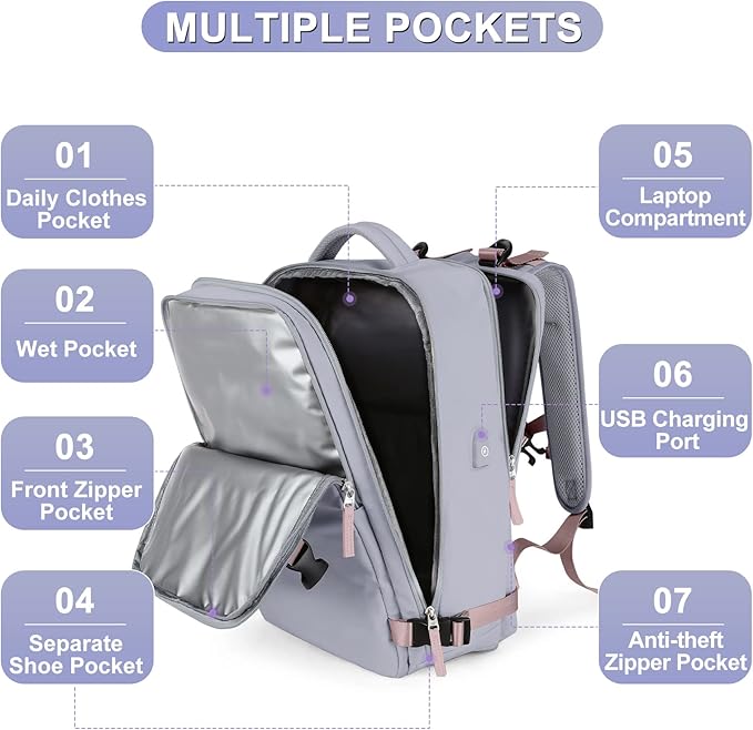 coofay Large Travel Backpack For Women Airline Approved Carry On Backpack - Image 3