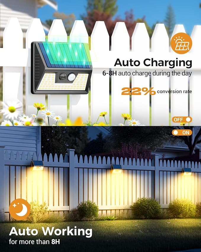 Vighep 4 Pack Solar Fence Lights, Waterproof Motion Sensor Deck Outdoor - Image 3