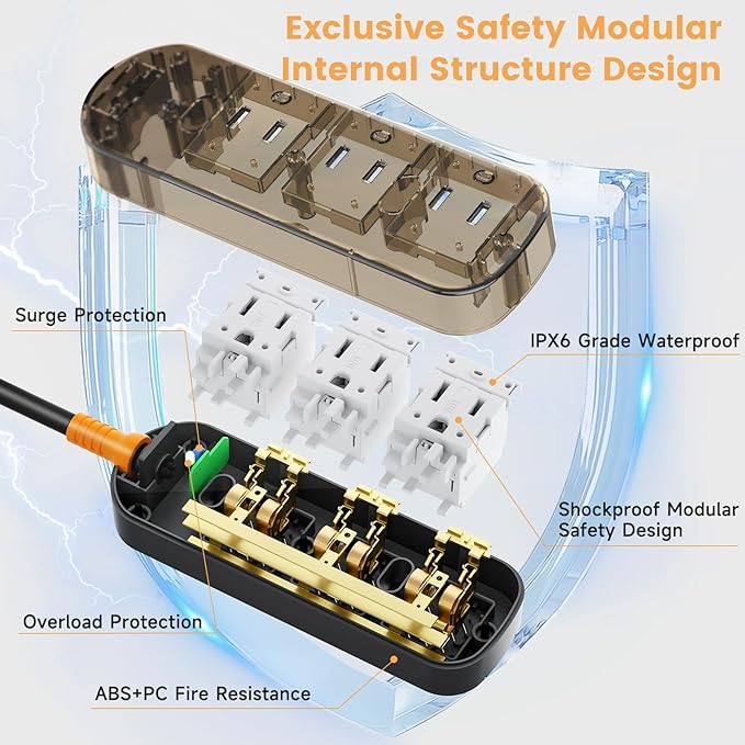 Outdoor Power Strip Weatherproof 10 FT Extension Cord Waterproof Surge - Image 5