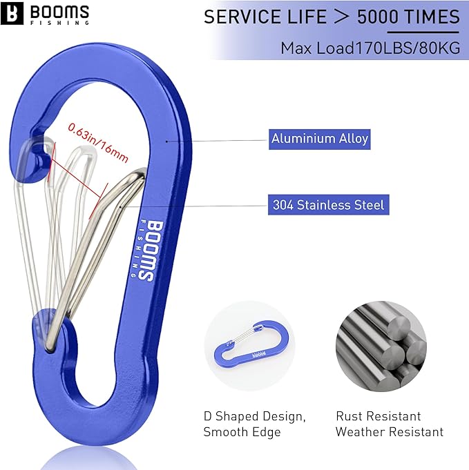 Booms Fishing CC5 Multi-Use Carabiner Clips, 10 Pack 2.7" Small Caribeener Clips - Image 2