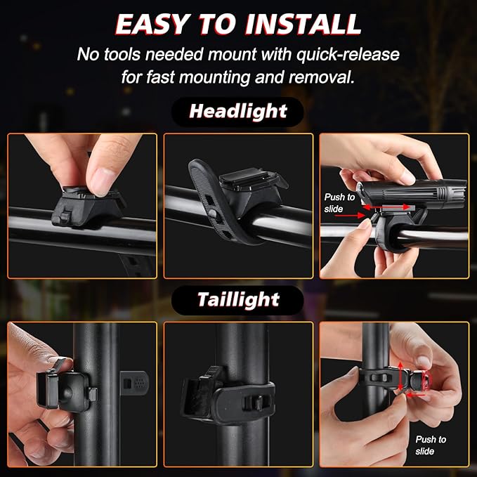 Ascher Ultra Bright USB Rechargeable Bike Light Set, Powerful Bicycle Front - Image 9