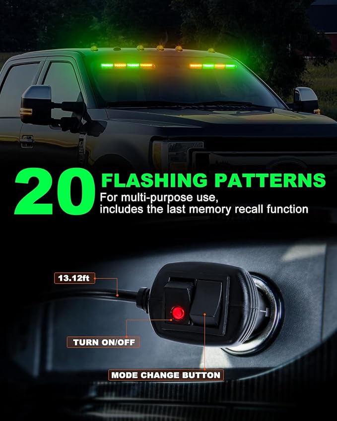 HLauto 6Z4J Emergency Dash Strobe Lights: 2x16.8 inch Green Amber Safety Lights - Image 4