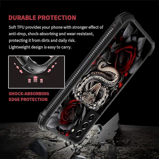 for Samsung Galaxy S21 Plus Case, Entwined Rose Snake Pattern Graphic Design - Image 2