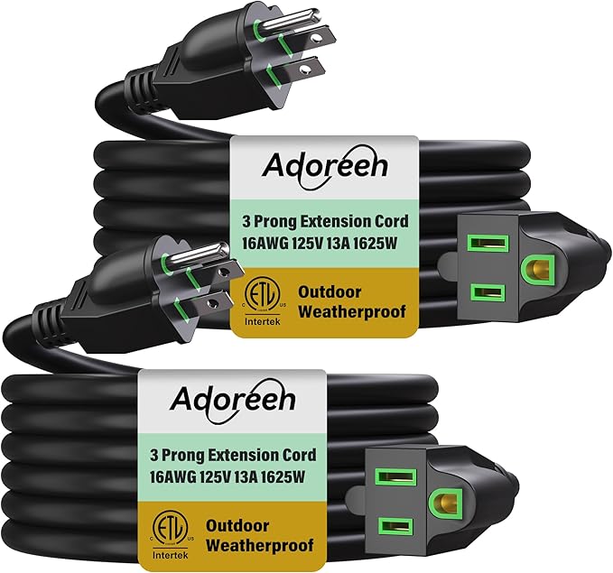 Adoreen Outdoor Power Extension Cord 30 Ft/2 Pack, 3 Prong 16 AWG Grounded Wire by Adoreen