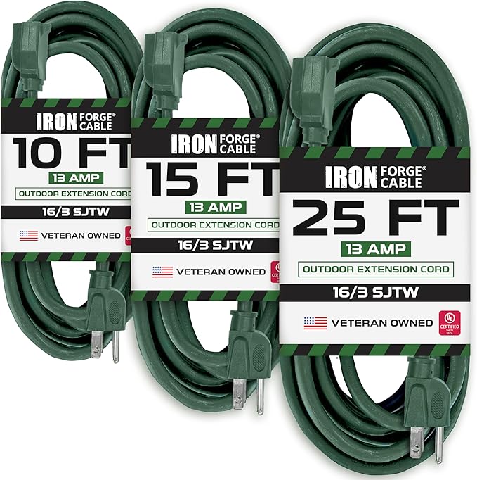 Iron Forge Cable Weatherproof Outdoor Extension Cord 3 Pack, 10 ft, 15 ft by IronForgeCable