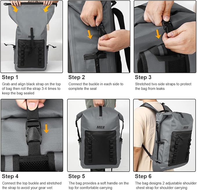 MIER Dry Bag Waterproof Backpack 30L Dry Sack Heavy Duty Roll-Top Closure - Image 7
