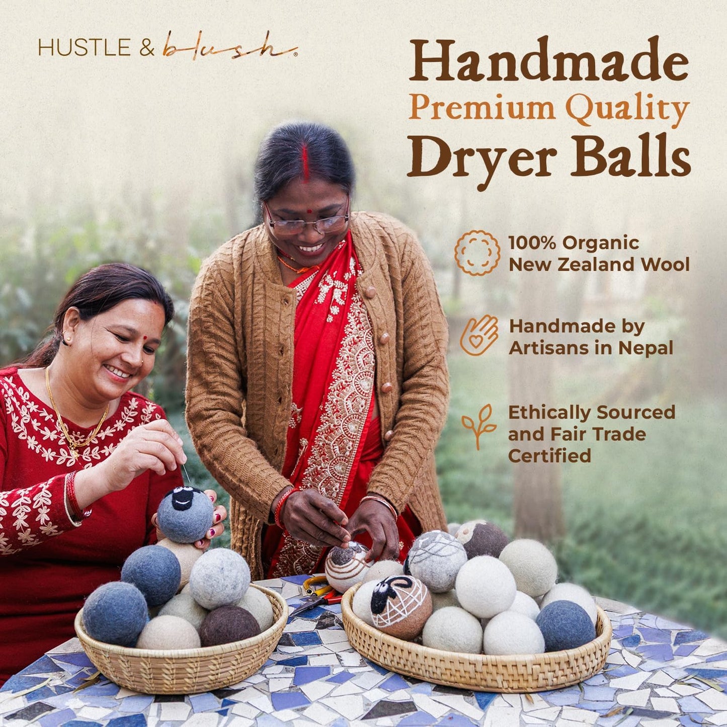 Fluff Ewes Wool Dryer Balls 6 Pack Premium New Zealand Wool Laundry Balls for Dryer, No Static Dryer Balls Laundry Reusable, XL Wool Dryer Balls Cute, Baby Dryer Balls for Dryers - Kiss My Cactus
