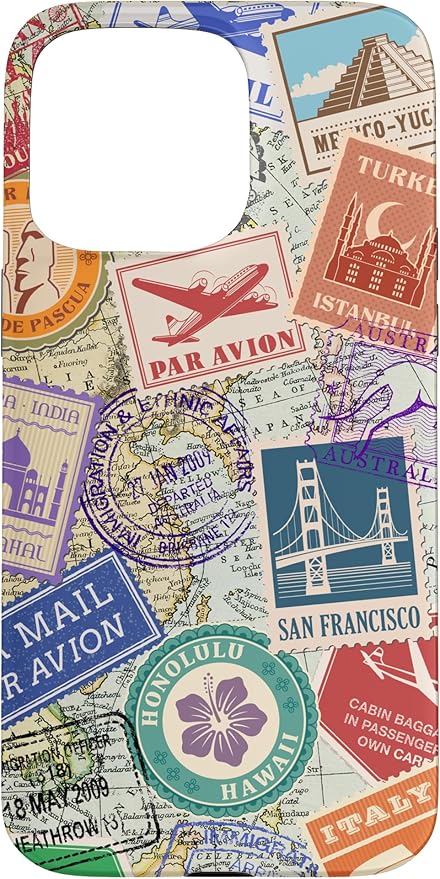 World Map Travel Passport Stamps Postage Stamp Case by Unknown