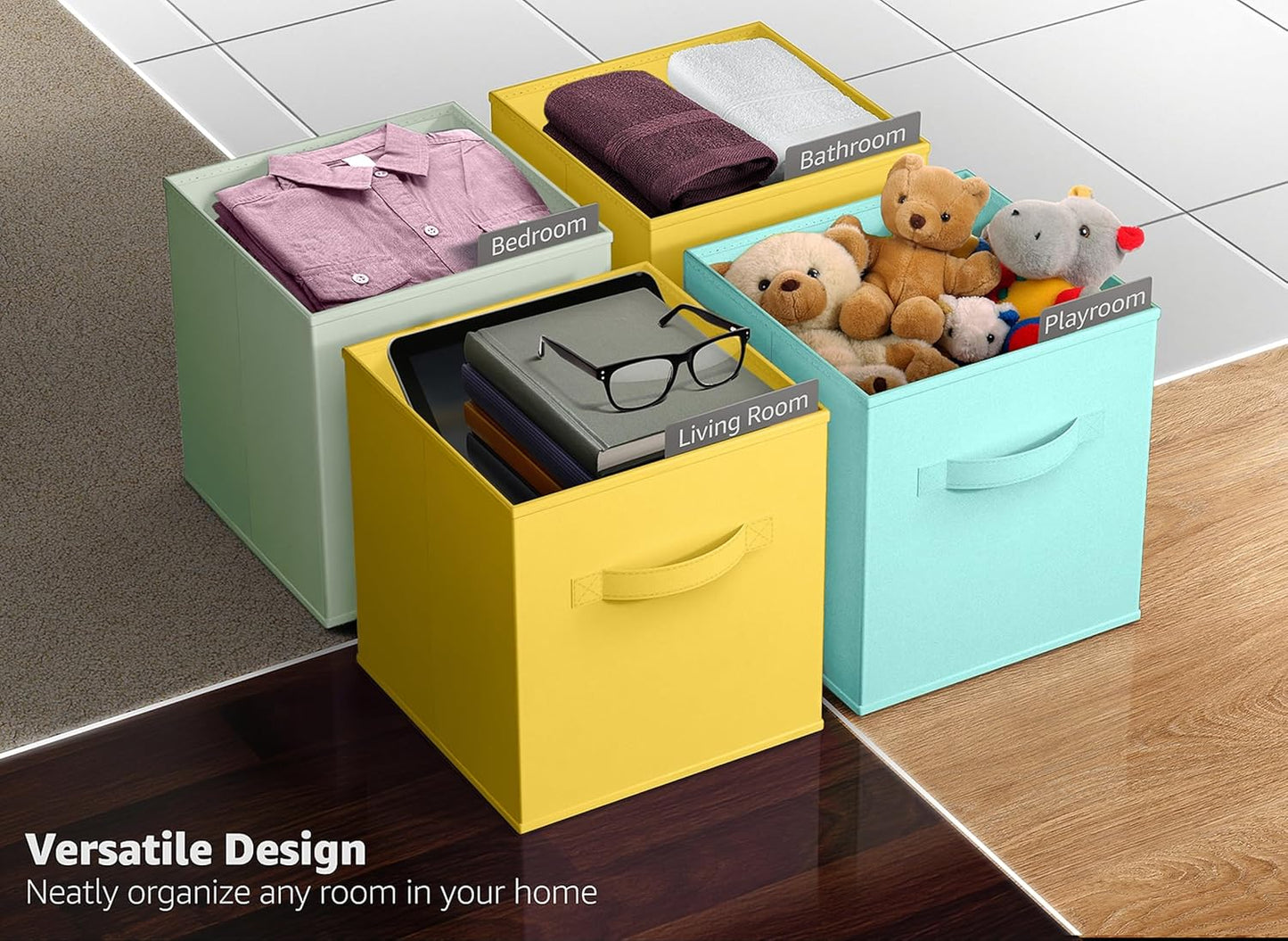 Sorbus Fabric Storage Cubes - 6 Foldable Storage Bins for Organizing Pantry, Cubbies, Toy Box - Clothes Storage & Closet Organizer - 13 Inch Collapsible Cube Baskets for Shelves with Handle