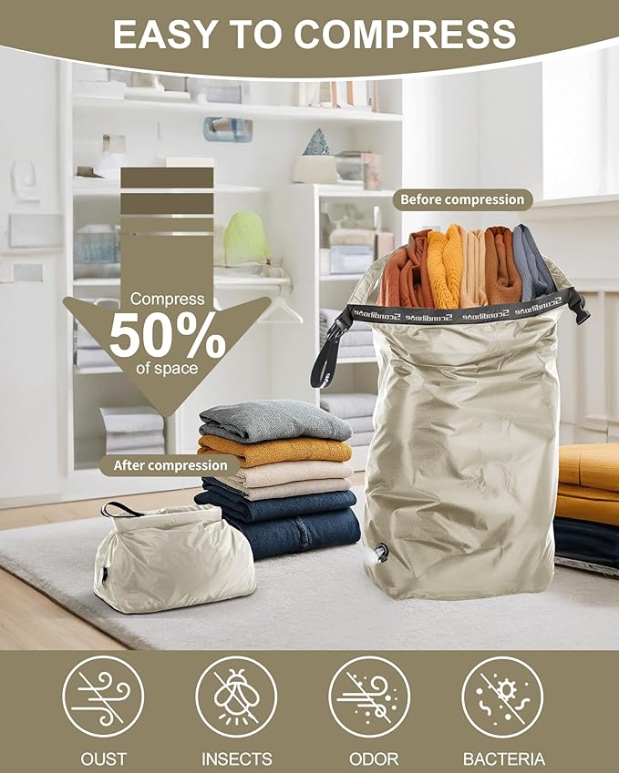 Travel Laundry Bag, Pump-free Vacuum Compression Dirty Clothes Bag, Large - Image 3