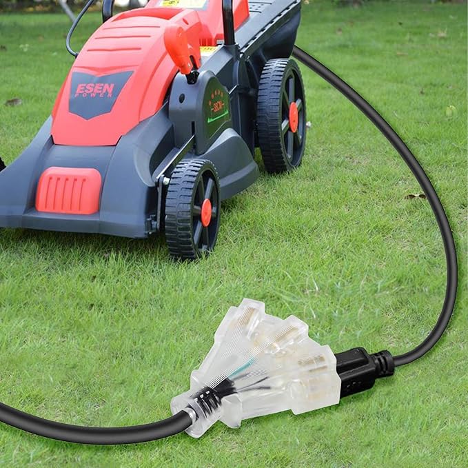 10FT 12/3 Extension Cord Heavy Duty Black 3-Outlet Indoor/Outdoor SJTW Lighted - Image 8