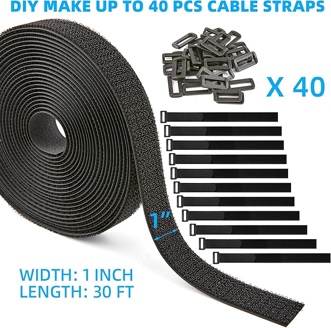 1" x 30ft Nylon Hook and Loop Cable Straps Roll - Image 2