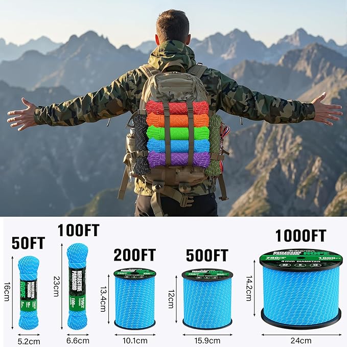 Reflective Paracord Rope 750 lb - 100ft 5/32" Parachute Cord 4MM 12-Strand para - Image 5