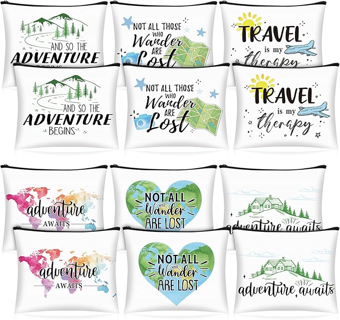 12 Pcs Travel Bag Adventure Awaits Makeup Bag Gifts World Map Cosmetic Case by Cosblank