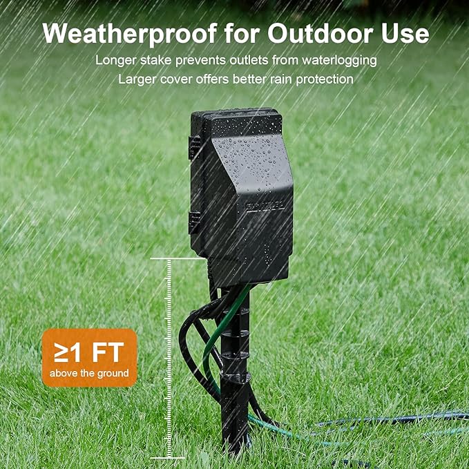SURAIELEC Outdoor Power Stake, 24-Hour Mechanical Light Timer, Electrical Power - Image 4