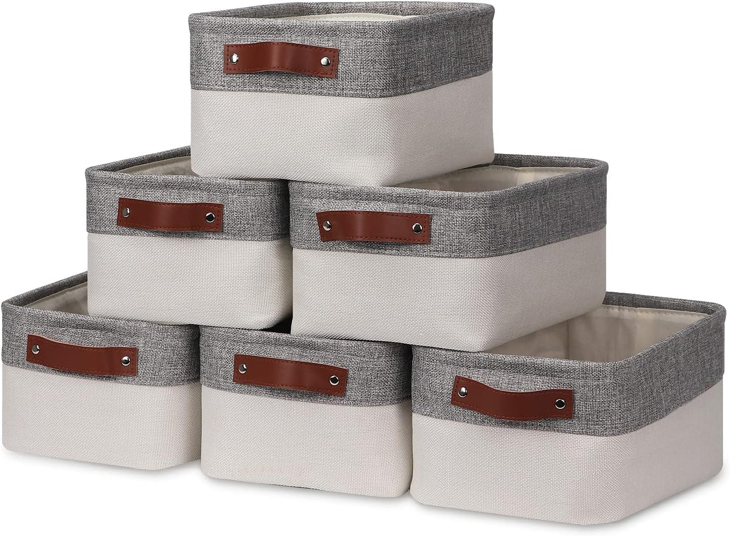 HNZIGE Small Storage Baskets for Organizing(6 Pack) Fabric Storage Baskets for Shelves, Baby Gift Baskets for Empty Closets, Laundry, Nursery, (Gray&White, 11.8" x 7.8" x 5.1")