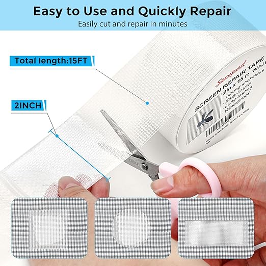 Secopad White Window Screen Repair Tape, 2 in X 15 FT Screen Repair Kit - Image 2