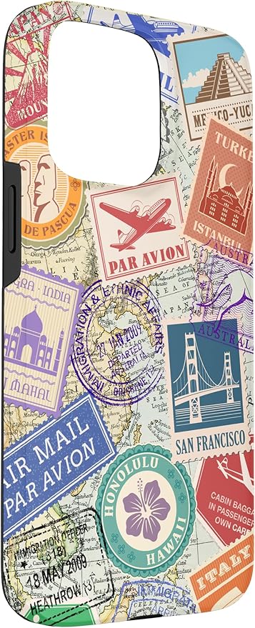 World Map Travel Passport Stamps Postage Stamp Case - Image 3