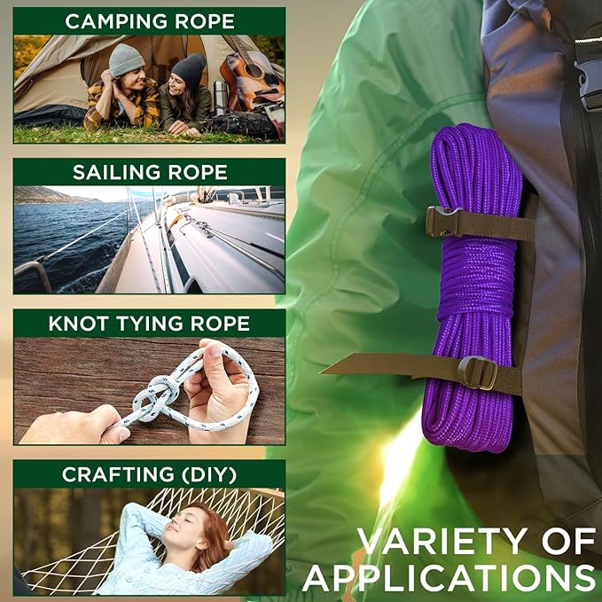 TECEUM Rope – 90 Feet x 1/4 Inch – Purple – Strong All-Purpose Utility Rope – - Image 5