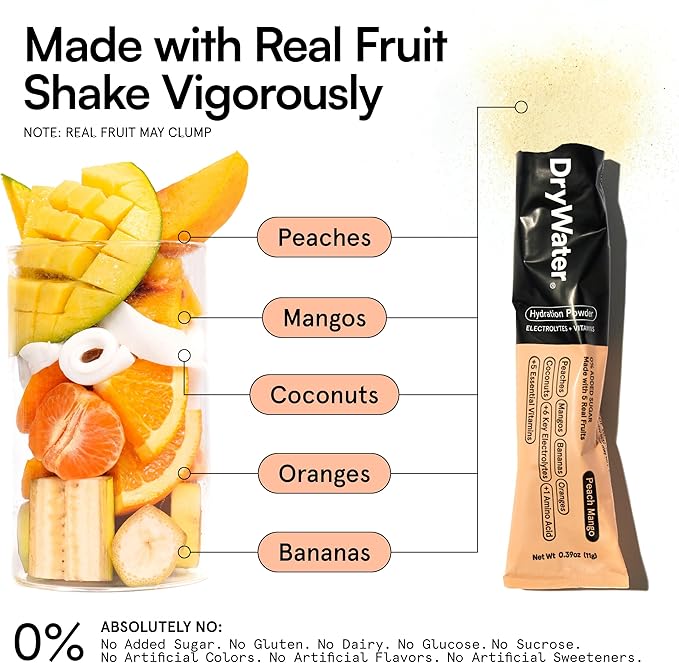 DryWater Electrolyte Powder Packets, Peach Mango - Image 2