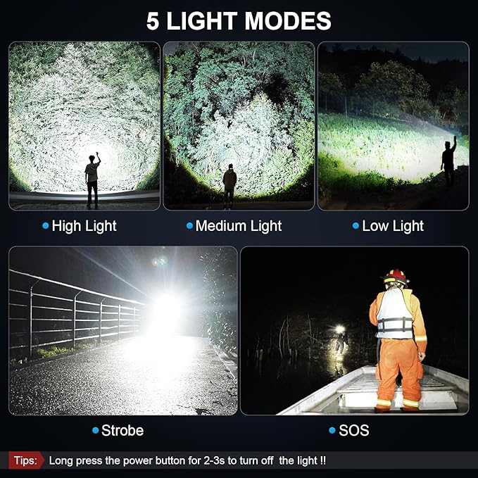 3 Pack Rechargeable Flashlights High Lumens, 990000LM Super Bright LED - Image 5