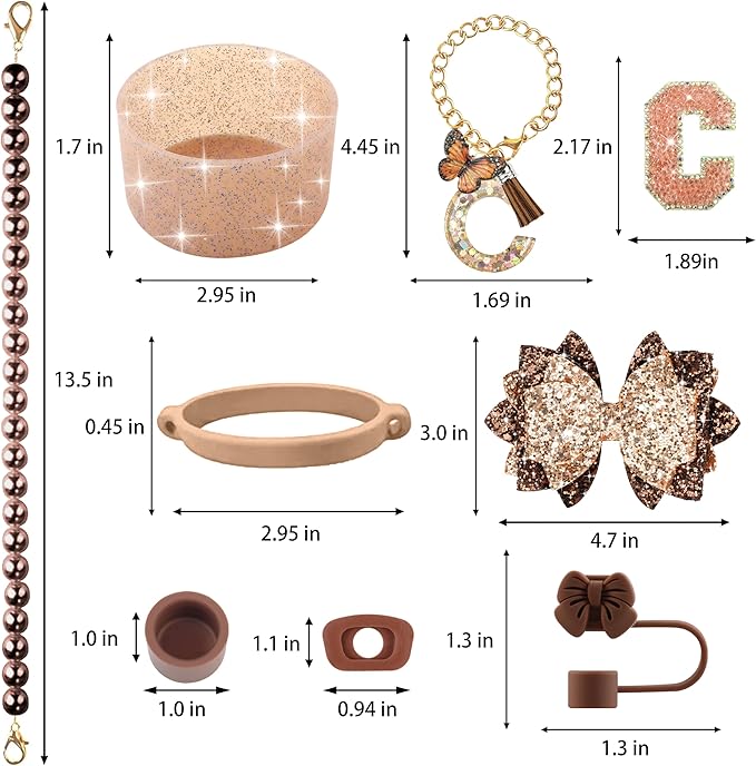 9PCS Brown for Stanley Cup Accessories Set Bling Initials Bow Charms for - Image 3