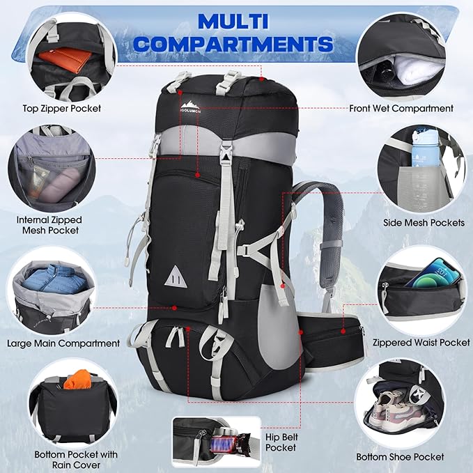 IGOLUMON 60L Hiking Backpack Waterproof Camping Backpack - Image 3