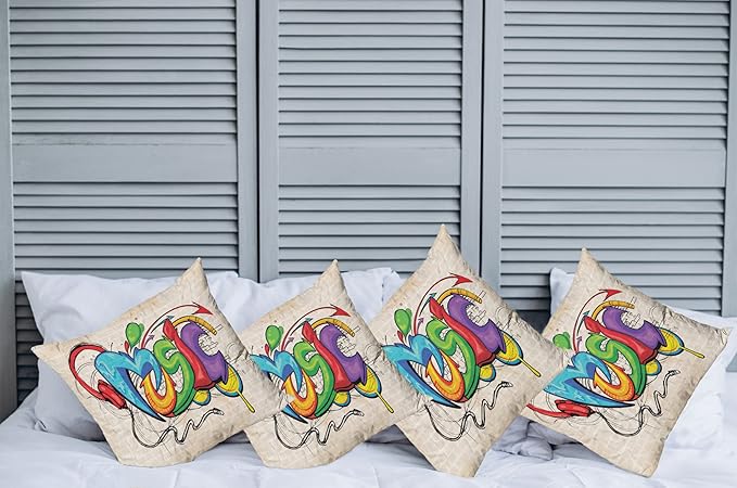 Ambesonne Music Throw Pillow Cushion Case Pack of 4, Illustration of Graffiti - Image 2