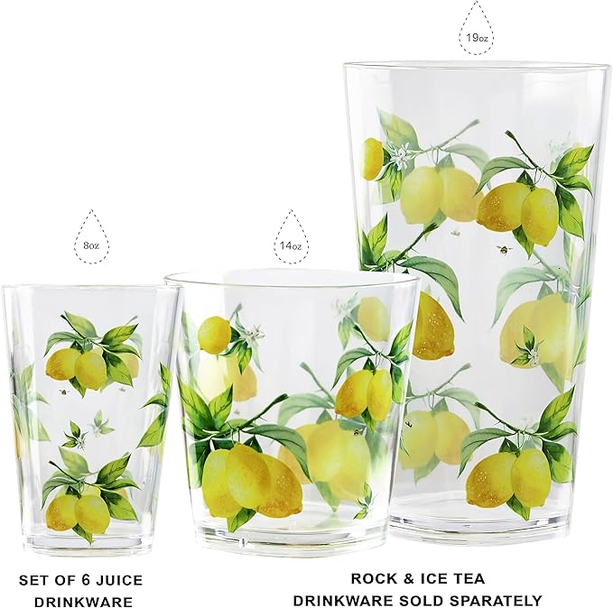 Calypso Basics Fresh Lemons, by Reston Lloyd, 8oz Acrylic Juice Drinkware - Image 6