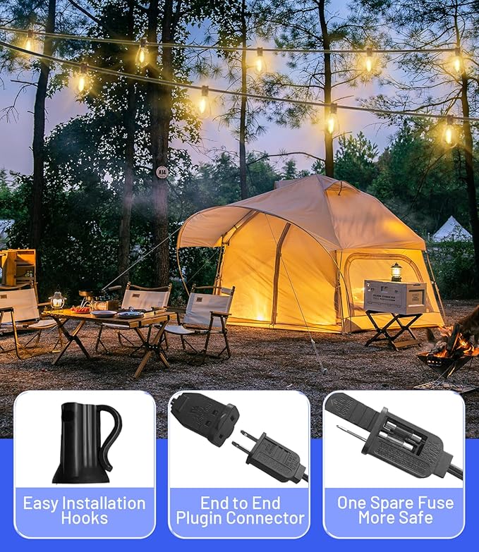 Tenmiro 60FT Outdoor String Lights, Waterproof 16+1 Edison Shatterproof Bulbs - Image 5