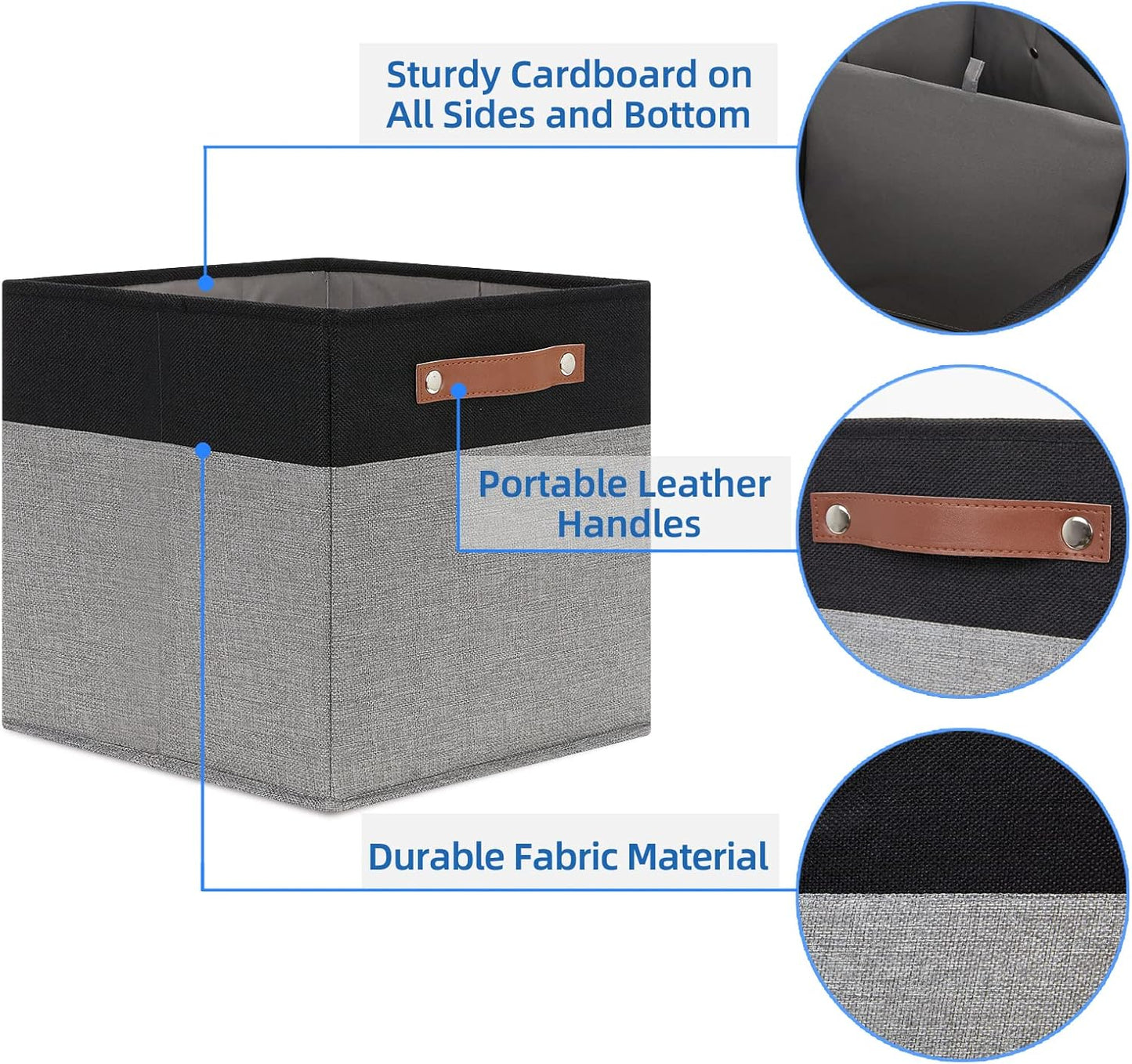 Temary Fabric Cube Storage Bins 12 Inch Decorative Storage Cubes Baskets 4 Pack Foldable Cube Storage Bins for Closet, Shelves (Black&Grey)